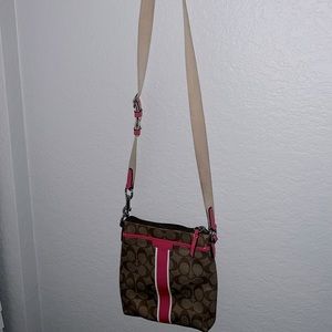 Coach pink brown white flat crossbody